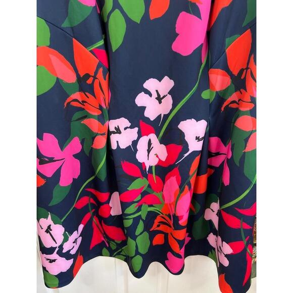 Jessica Howard Navy Floral Pattern Short  Cap Sleeves Crew Neck A Line Dress 22W - Picture 5 of 12